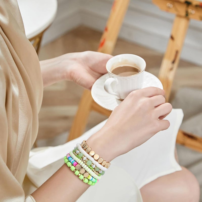GOOJIDS Surfer Heishi Clay Bead Bracelets for Women Bohemian Stackable Gold Plated Beaded Stretch Bracelets Elastic Layering Friendship Bracelets Set Boho Jewelry - Image 4